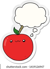 cartoon cute apple with thought bubble as a printed sticker