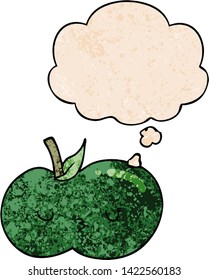 cartoon cute apple with thought bubble in grunge texture style