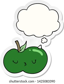 caricatura manzana linda con burbuja de pensamiento como pegatina impresa