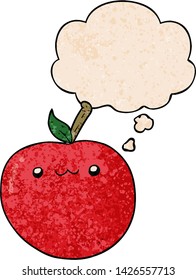 cartoon cute apple with thought bubble in grunge texture style
