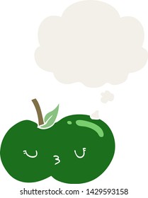 cartoon cute apple with thought bubble in retro style