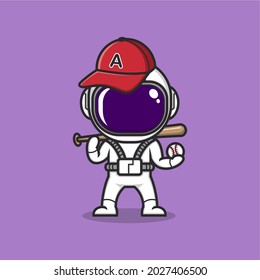 cartoon cute astronaut in baseball player style. vector illustration for mascot logo or accessories