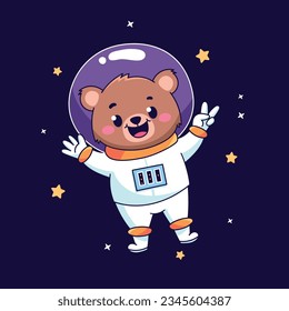 Cartoon cute astronaut bear vector