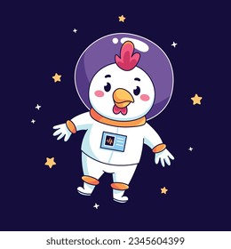 Cartoon cute astronaut chicken vector