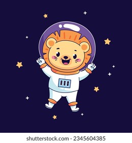 Cartoon cute astronaut lion vector