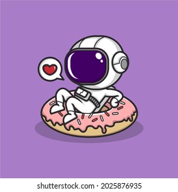 cartoon cute astronaut riding a big donut. vector illustration for children or mascot logo