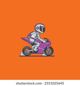 Cartoon Cute Astronaut Riding Motorcycle