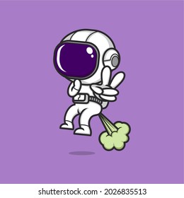 cartoon cute astronaut shy shy floating with fart power. vector illustration for mascot logo or accessories svg
