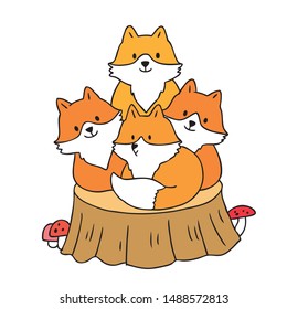 Cartoon cute Autumn, Foxes and hog on stump vector.