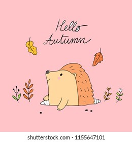 Cartoon cute Autumn hedgehog vector.