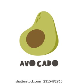 Cartoon cute avocado, hand drawn lettering, decor elements. Colorful vector illustration. flat style
