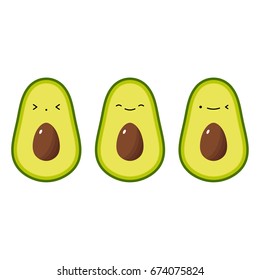 Cartoon Cute Avocado Icon Vector Set