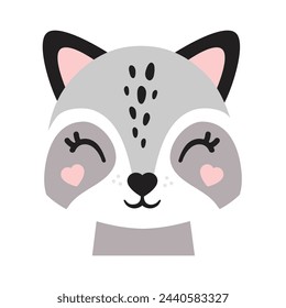Cartoon cute baby animal for baby cards, baby shower invitation, print, poster. Vector illustration. For printing on fabric, postcard, wrapping paper. Raccoon 