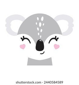 Cartoon cute baby animal for baby cards, baby shower invitation, print, poster. Vector illustration. For printing on fabric, postcard, wrapping paper. Koala bear