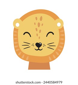 Cartoon cute baby animal for baby cards, baby shower invitation, print, poster. Vector illustration. For printing on fabric, postcard, wrapping paper. Tiger, leo, lion