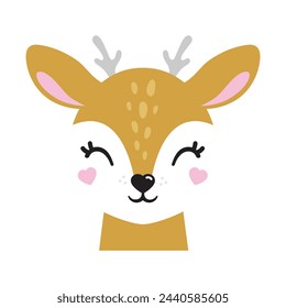 Cartoon cute baby animal for baby cards, baby shower invitation, print, poster. Vector illustration. For printing on fabric, postcard, wrapping paper. Deer, fawn