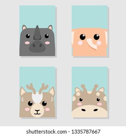 CARTOON CUTE BABY ANIMAL ICON SET CARD