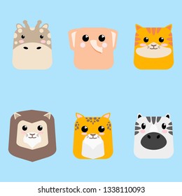 CARTOON CUTE BABY ANIMAL ICON SET CARD