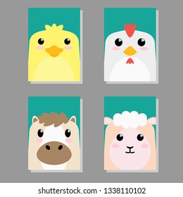 CARTOON CUTE BABY ANIMAL ICON SET CARD