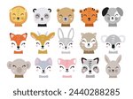 Cartoon cute baby animals for baby cards, baby shower invitation,print,poster. Vector illustration.Deer,cat, bunny,koala,llama,alpaca, raccoon,fox,unicorn, wolf,bear,lion,panda,tiger,dog,rabbit,hare