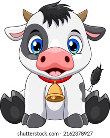 Cartoon Cute Baby Cow Sitting