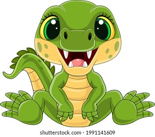 Cartoon cute baby crocodile sitting