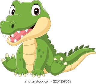 Cartoon cute baby crocodile sitting