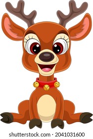 Cartoon cute baby deer sitting