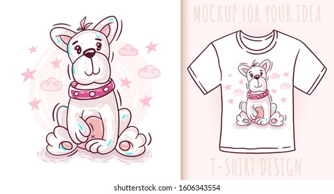 Cartoon cute baby dog puppy. Vector illustration on white background.