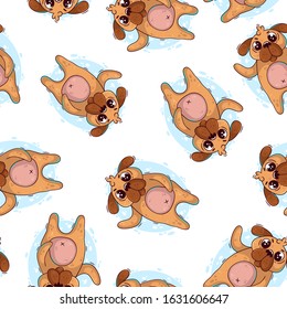 Cartoon cute baby dog puppy pattern. Vector illustration on white background.