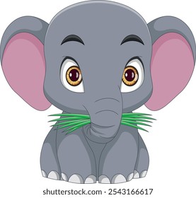 Cartoon niedlich Baby Elefant essen Gras