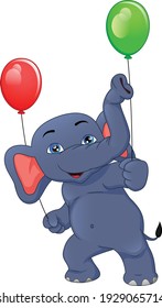 cartoon cute baby elephant holding a balloon