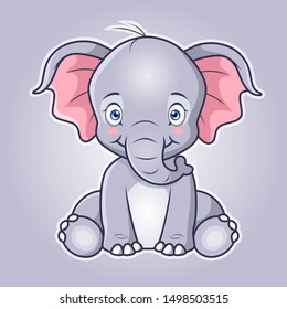 Cartoon cute baby elephant sitting. Vector illustration.