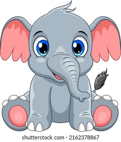 Cartoon cute baby elephant sitting
