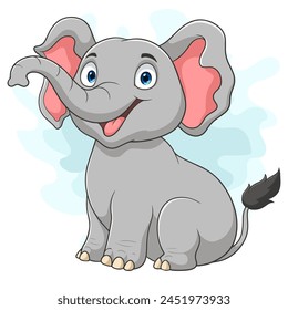 Cartoon cute baby elephant sitting