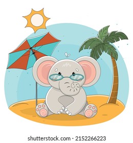 Cartoon cute baby elephant sitting,Cute vector illustration with elephant baby for baby wear and invitation card, tropical cute animals.