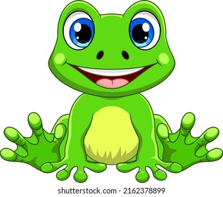 Cartoon cute baby frog sitting
