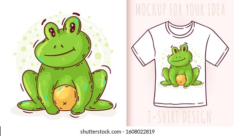 Cartoon cute baby frog. Vector illustration on white background.