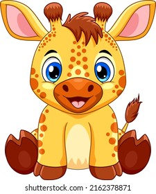 Cartoon cute baby giraffe sitting
