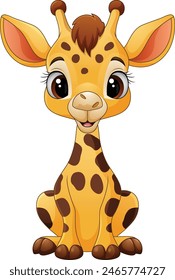 Cartoon cute baby giraffe sitting