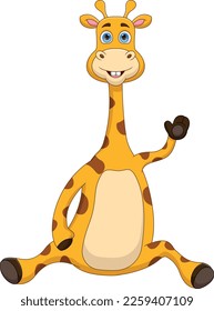 cartoon cute baby giraffe waving