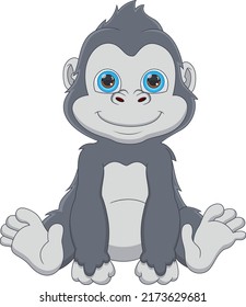 cartoon cute baby gorilla on white background
