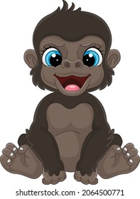 Cartoon Cute Baby Gorilla Sitting