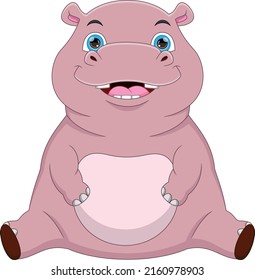 cartoon cute baby hippo on white background