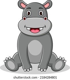 Cartoon cute baby hippopotamus sitting