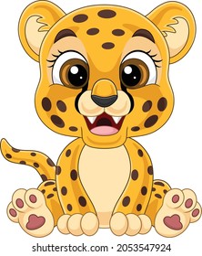 Cartoon Cute Baby Leopard Sitting