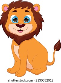 cartoon cute baby lion on white background