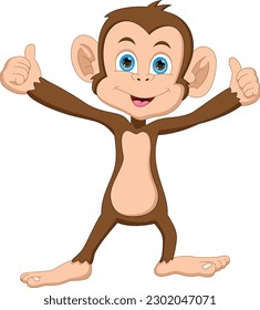 cartoon cute baby monkey thumbs up