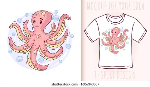 Cartoon cute baby octopus. Vector illustration on white background.