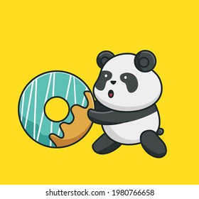 Cartoon Cute baby panda eating and playing rolling giant like a kid. Food and Drink Cartoon Flat Style Icon illustration Premium Vector Logo